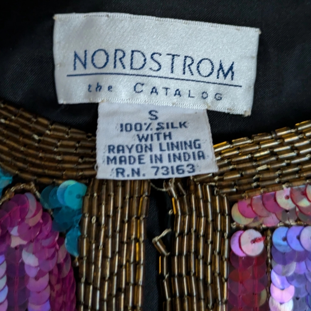 1980's Vintage Sequin Silk Jacket Multi-Color Out… - image 5